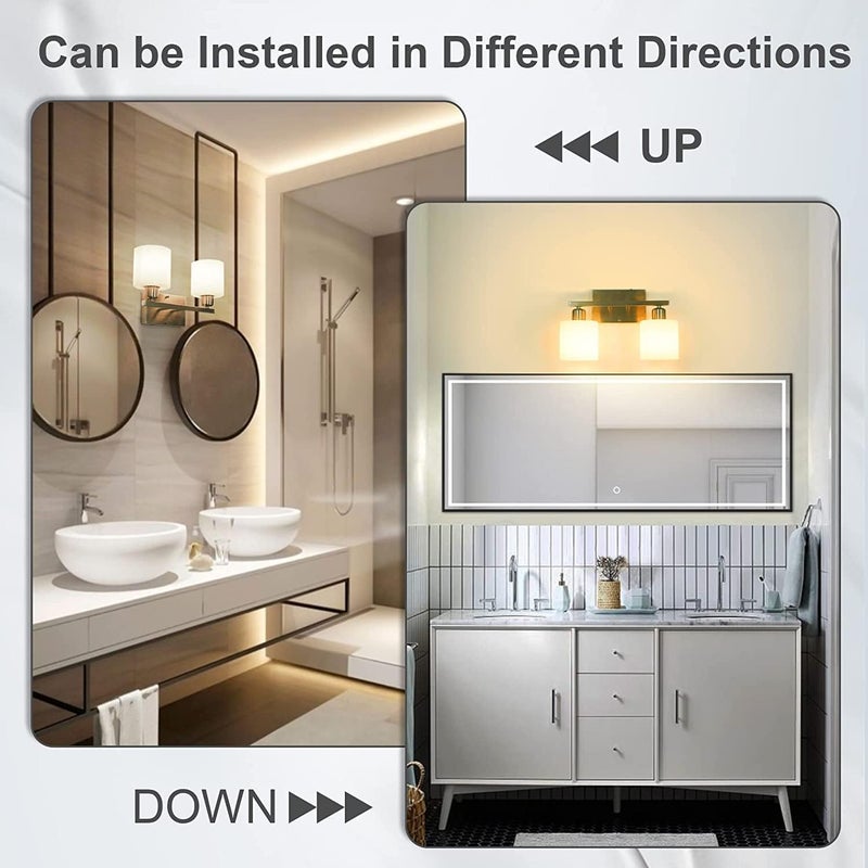 Dekang Bathroom Vanity Light Fixture Over Mirror with Brushed Nickel, Modern 2-Light Wall Sconces Lighting for Bedroom,Living Room,Decor White Glass Shades,E26 Standard Base,Bulbs Not Included - Image 4